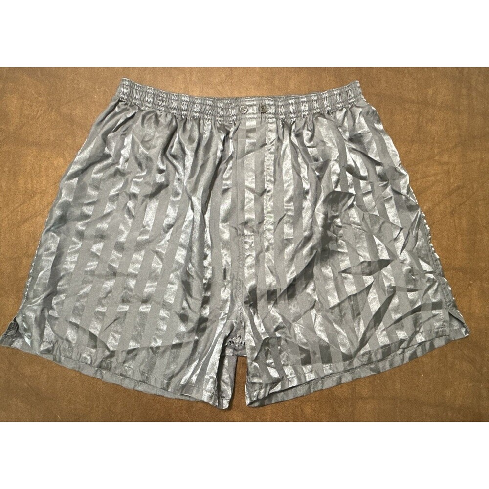 Puritan Satin Gray Stripe Boxers - Silky Shiny Button Fly Sz M / 32" - 38" Waist
